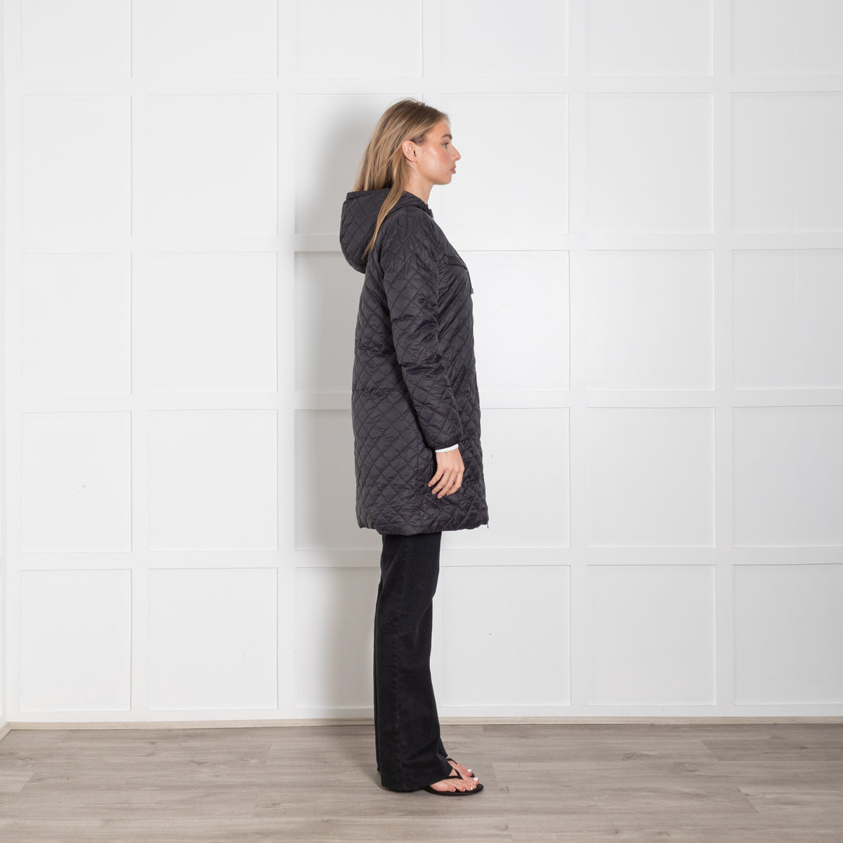 Part Two Black Navy Quilted Hooded Coat