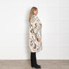 Jakke Cream Faux Fur Abstract Faces Coat