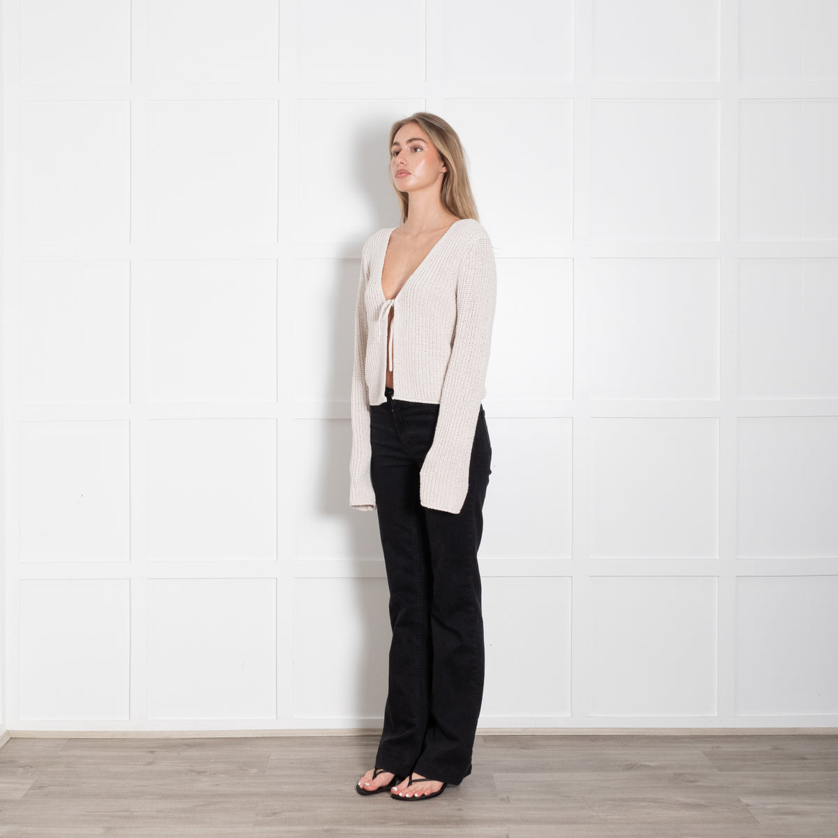 Velvet by Graham & Spencer Cream Rib Front Tie Cardigan