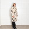 Jakke Cream Faux Fur Abstract Faces Coat