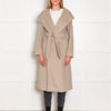 Max Mara Beige Cashmere Gown Belted Hooded Coat
