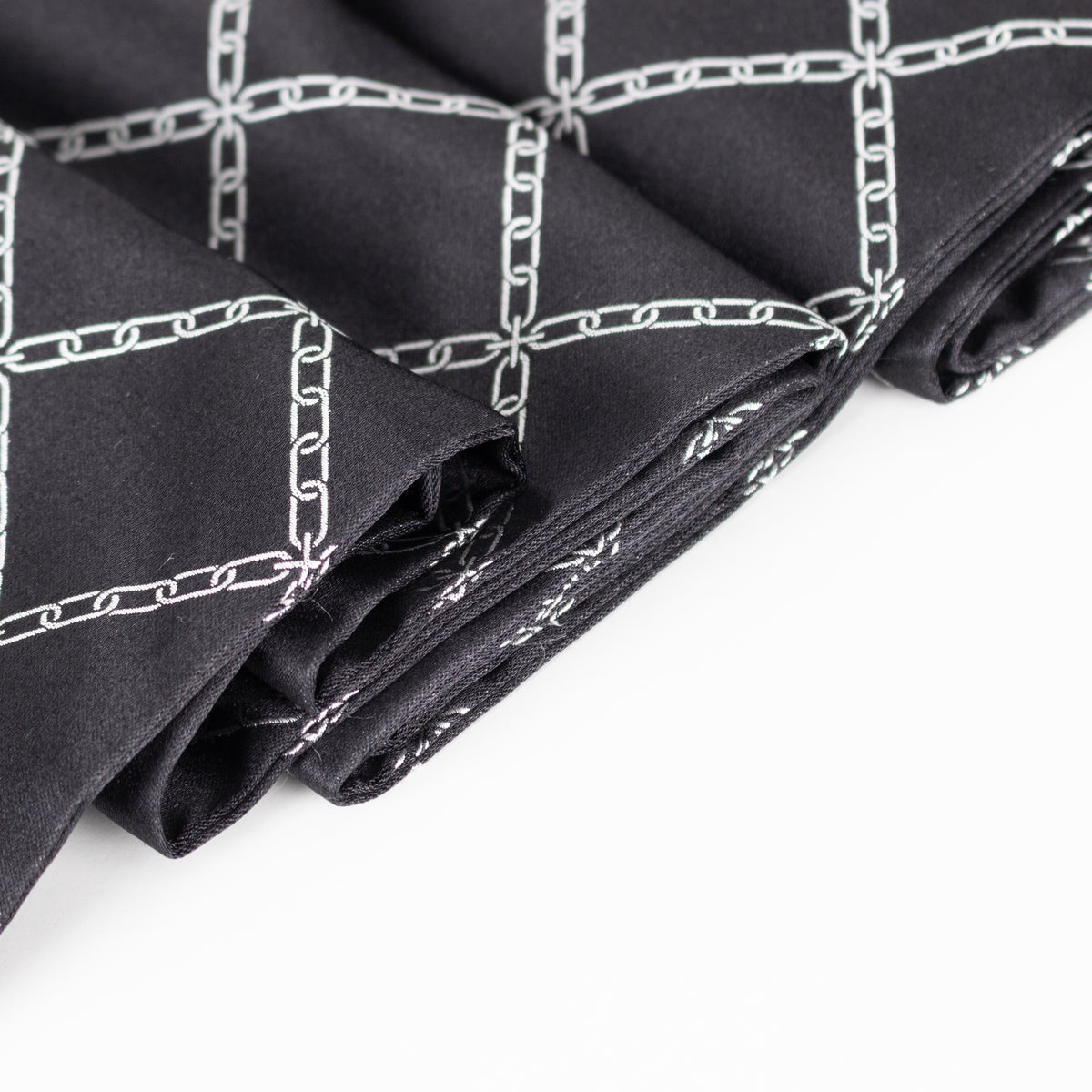 Burberry Black Fringed 100% Silk Scarf With White Chain Pattern