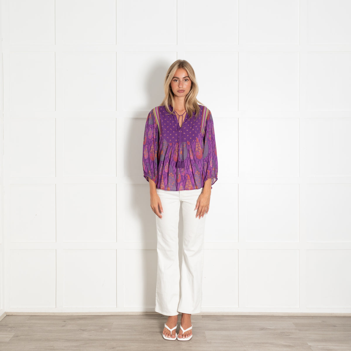 Bash Purple Orange Green Paisley Print Top