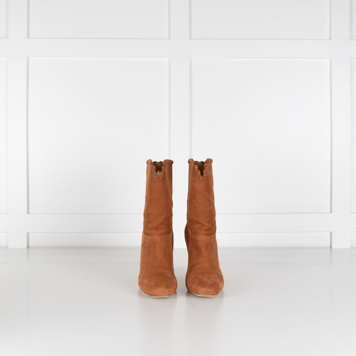 Dear Frances Camel Suede Whip Stitch Ankle Boots
