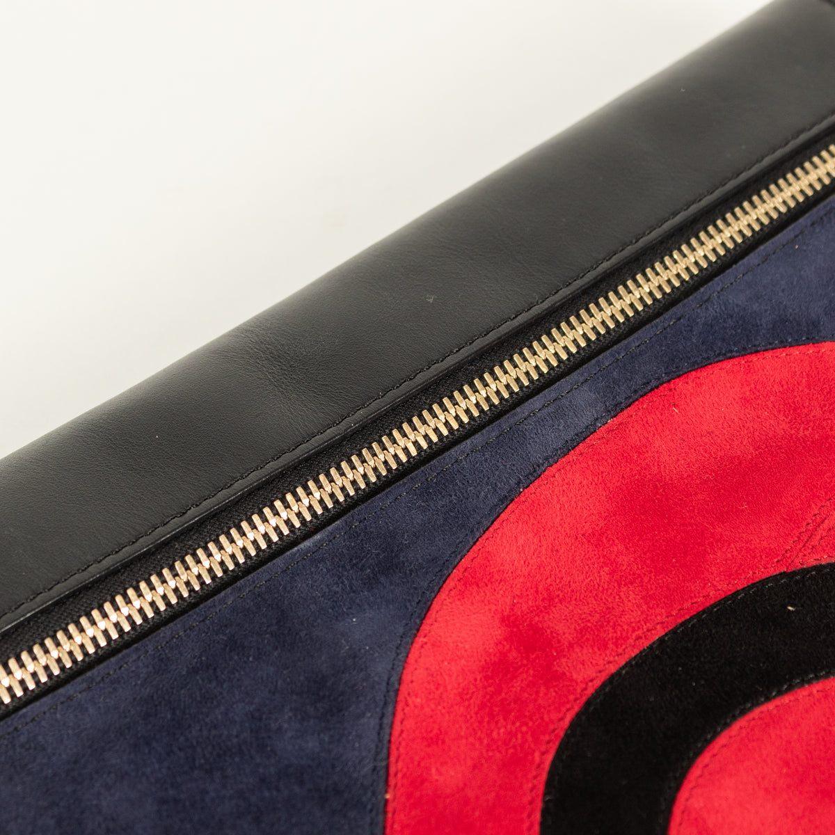 Victoria Beckham Black Navy Blue Red Swirl Suede Clutch