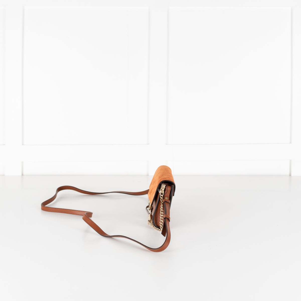 Chloe Faye Wallet on Chain in Rich Tan Suede