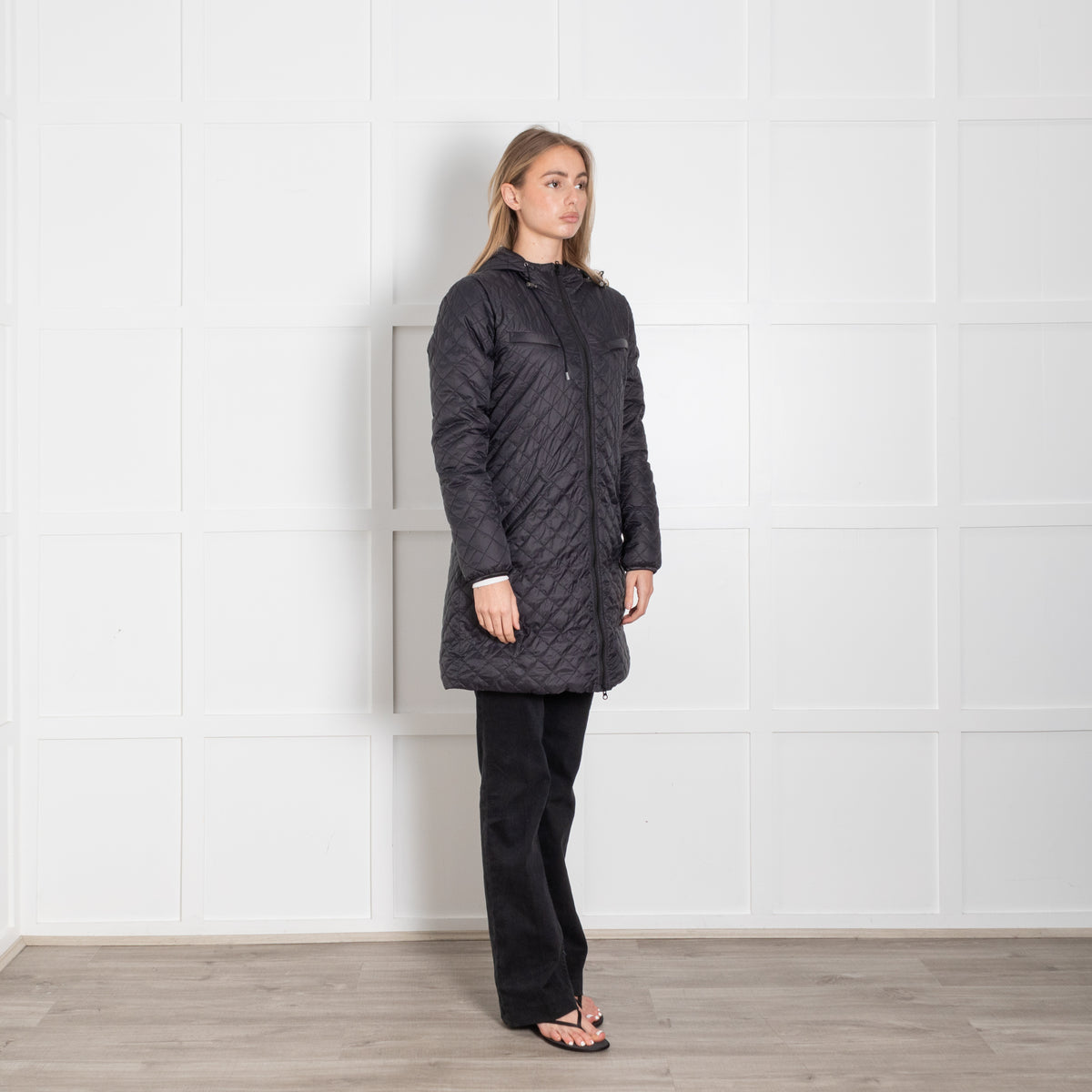 Part Two Black Navy Quilted Hooded Coat