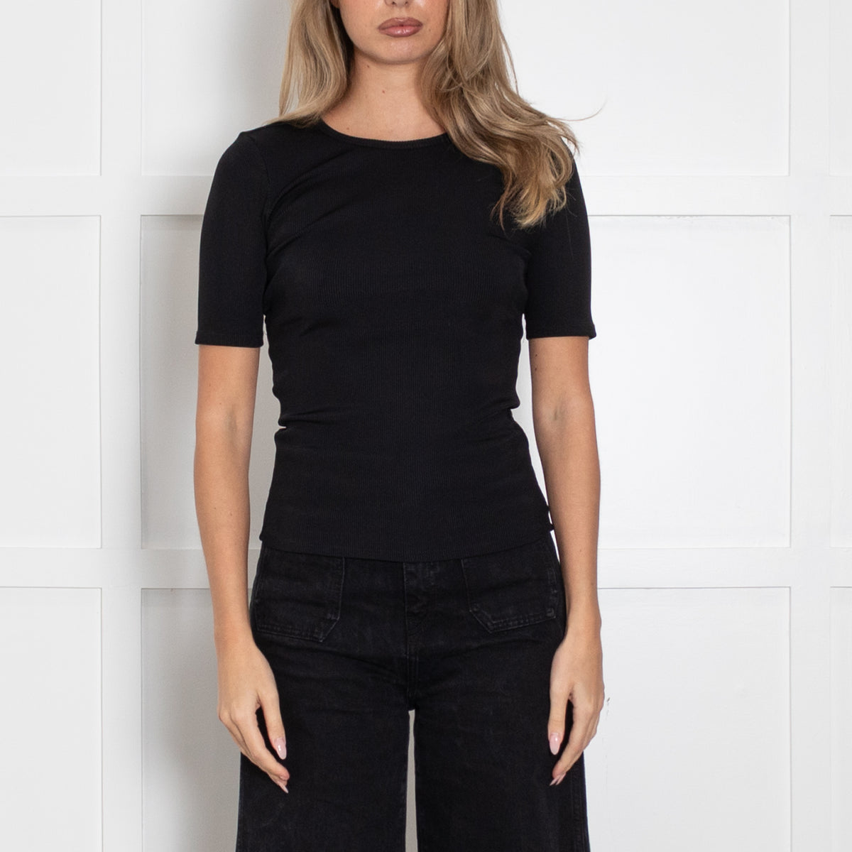 Anine Bing Black Ribbed T Shirt