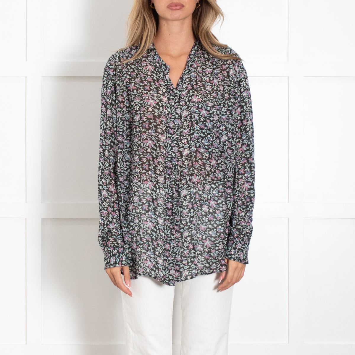 Marant Etoile Blue And Green Ditsy Floral Print Top