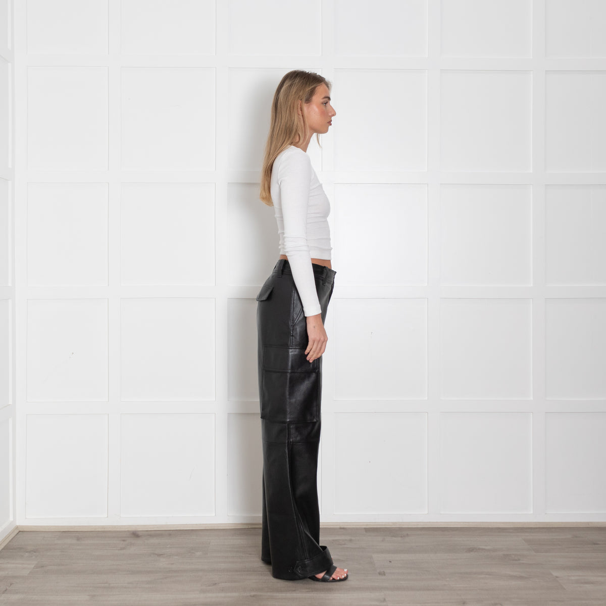 Stand Studio Black Faux Leather Cargo Trousers