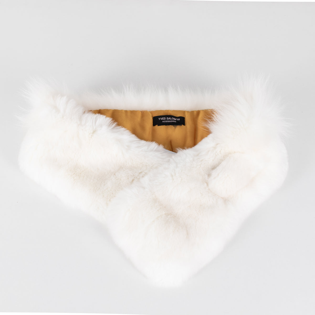 Yves Salomon White Fur Scarf