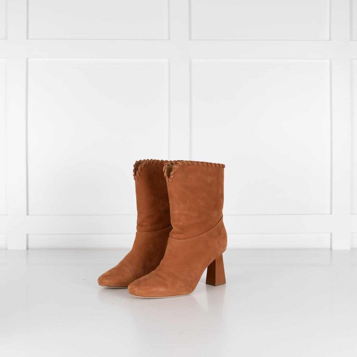 Dear Frances Camel Suede Whip Stitch Ankle Boots