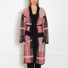 Beatrice B Pink And Grey Plaid Long Belted Cardigan