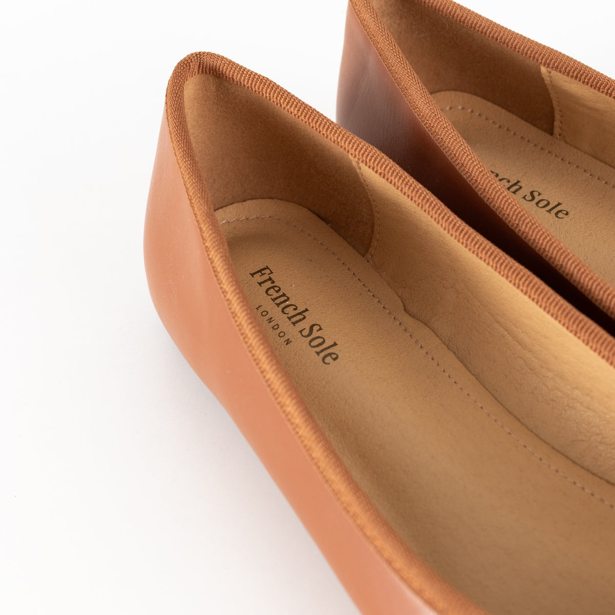 French Sole Tan Leather Ballet Flats With Bow Detail