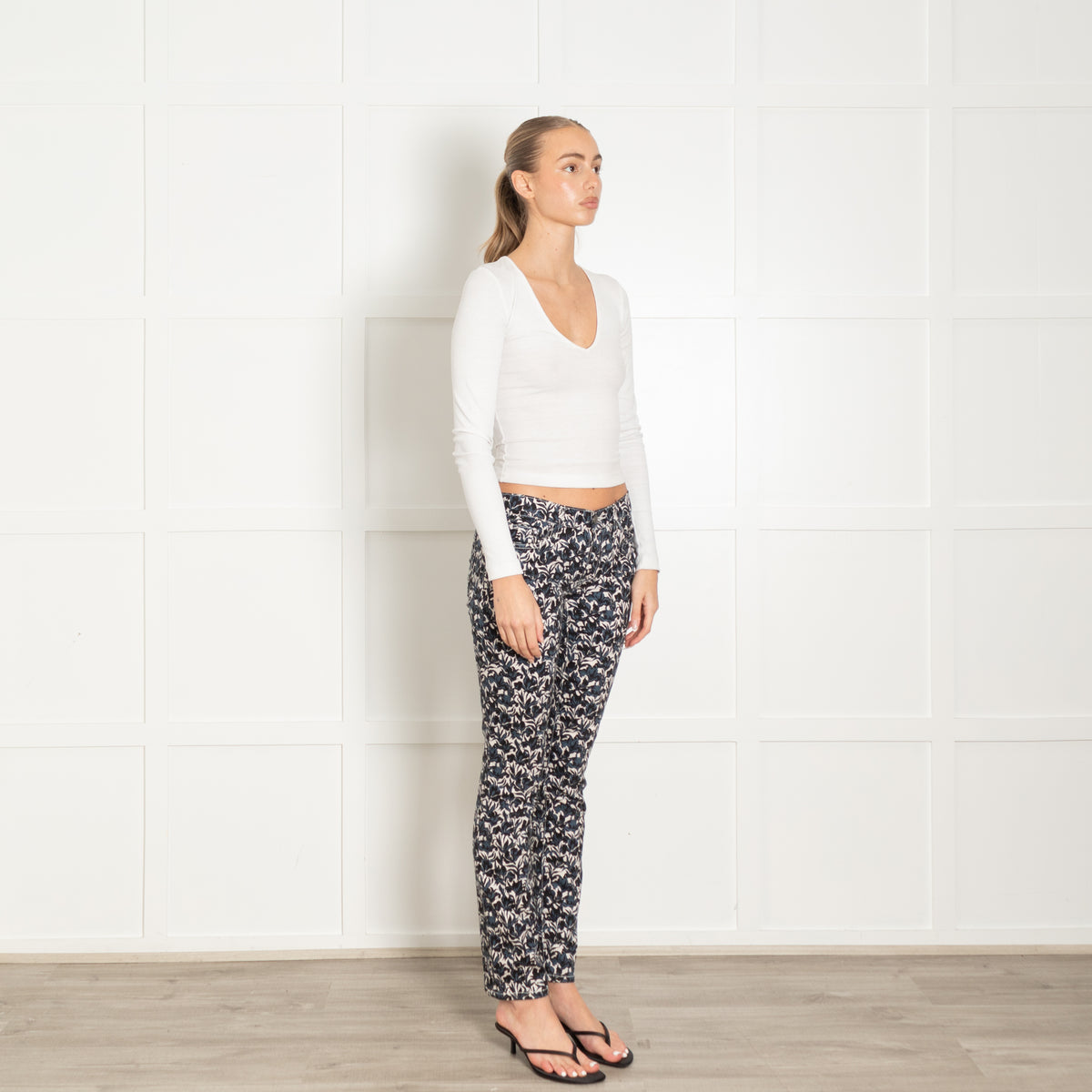 Tory Burch White Blue Black Floral Jeans