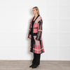 Beatrice B Pink And Grey Plaid Long Belted Cardigan