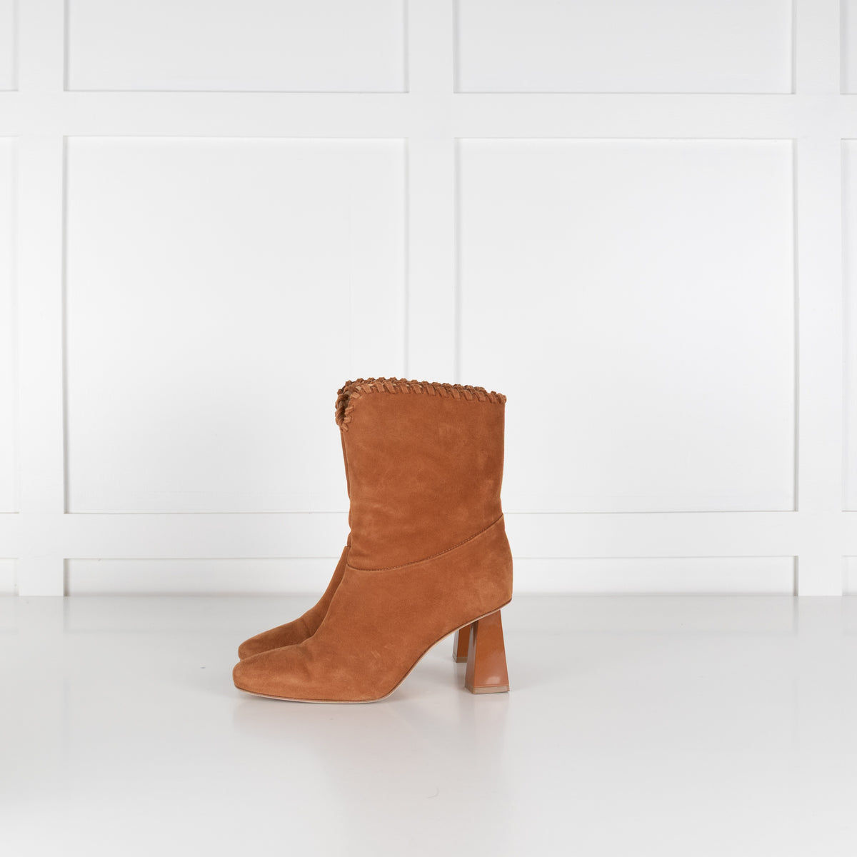 Dear Frances Camel Suede Whip Stitch Ankle Boots