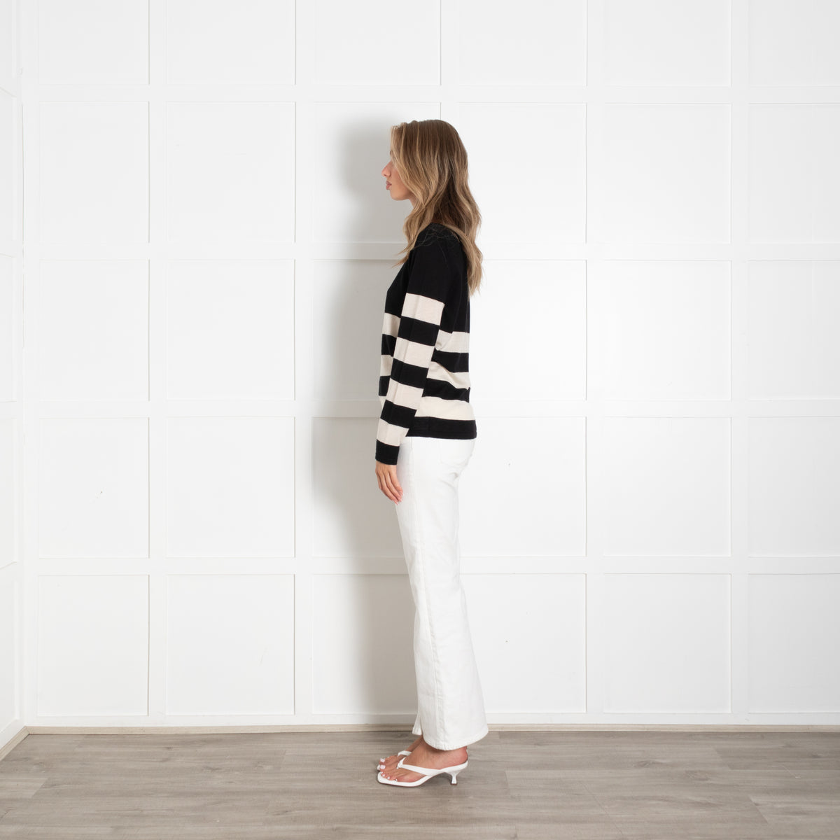 Strenesse Black And Cream Stripe Fine Knit Cashmere Jumper