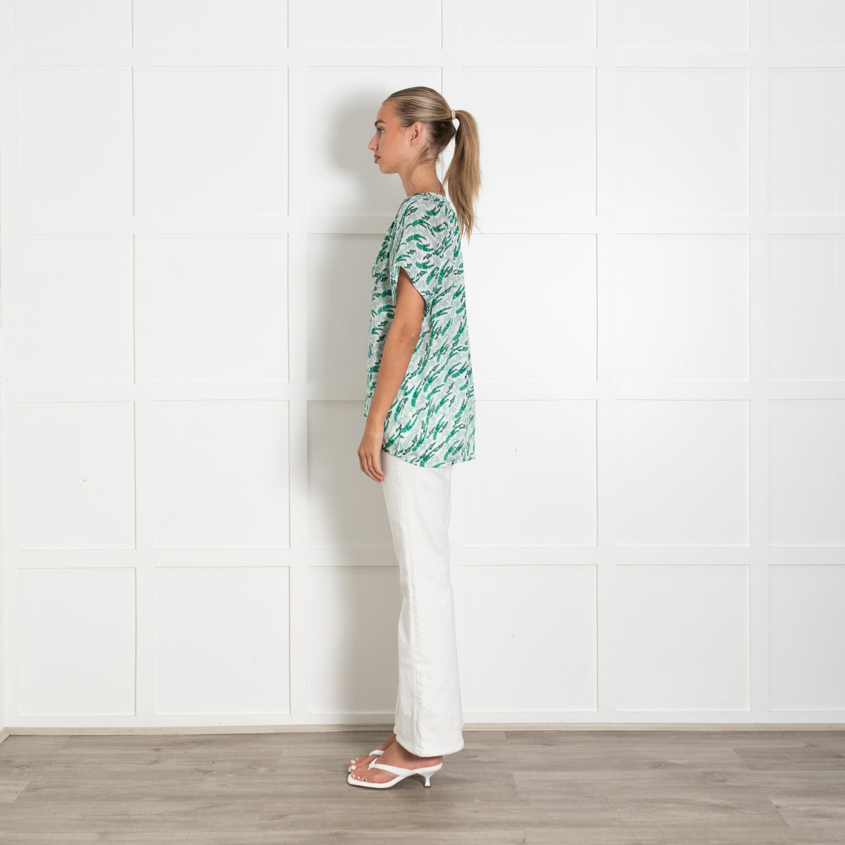 Primrose Park Green And White Fern Pattern Cap Sleeve Top