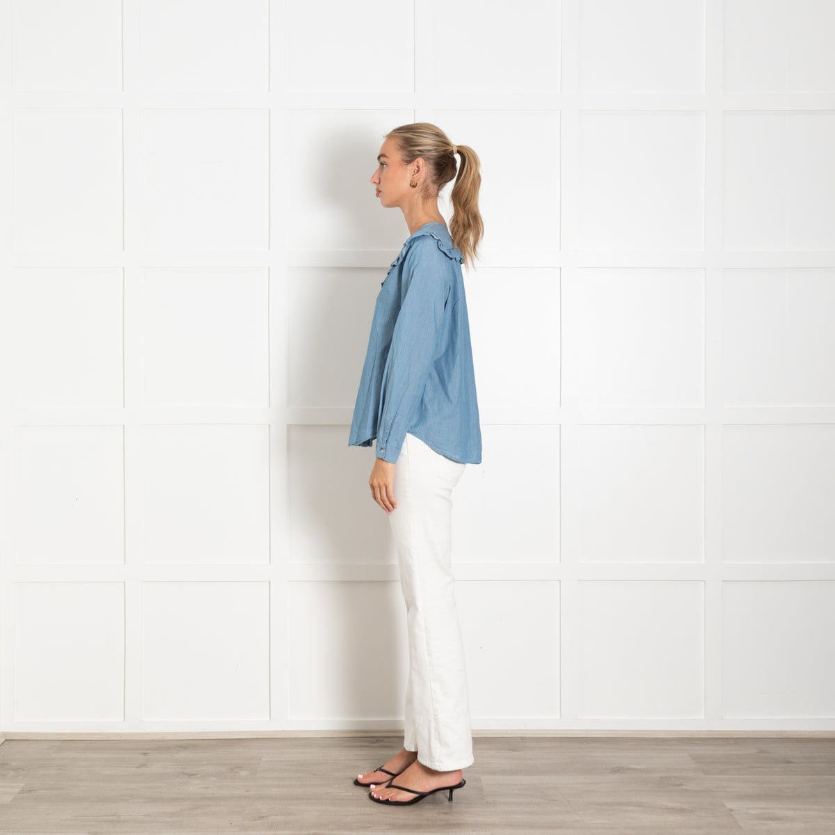 MiH Jeans Blue Chambray Frill Front Shirt