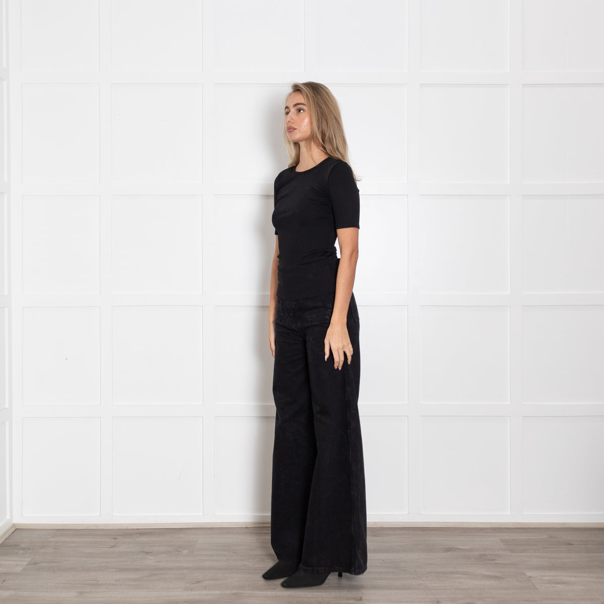 Anine Bing Black Ribbed T Shirt