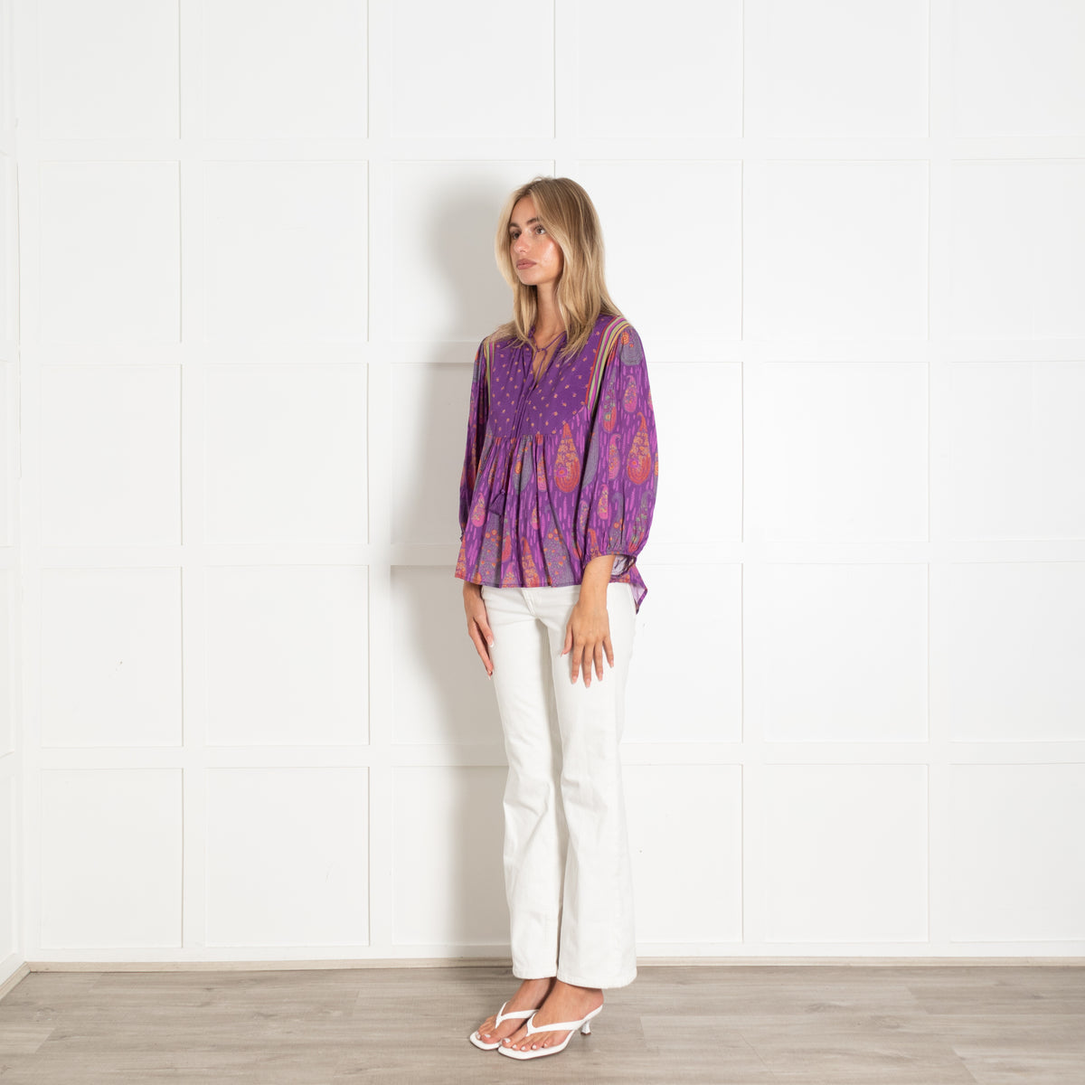 Bash Purple Orange Green Paisley Print Top