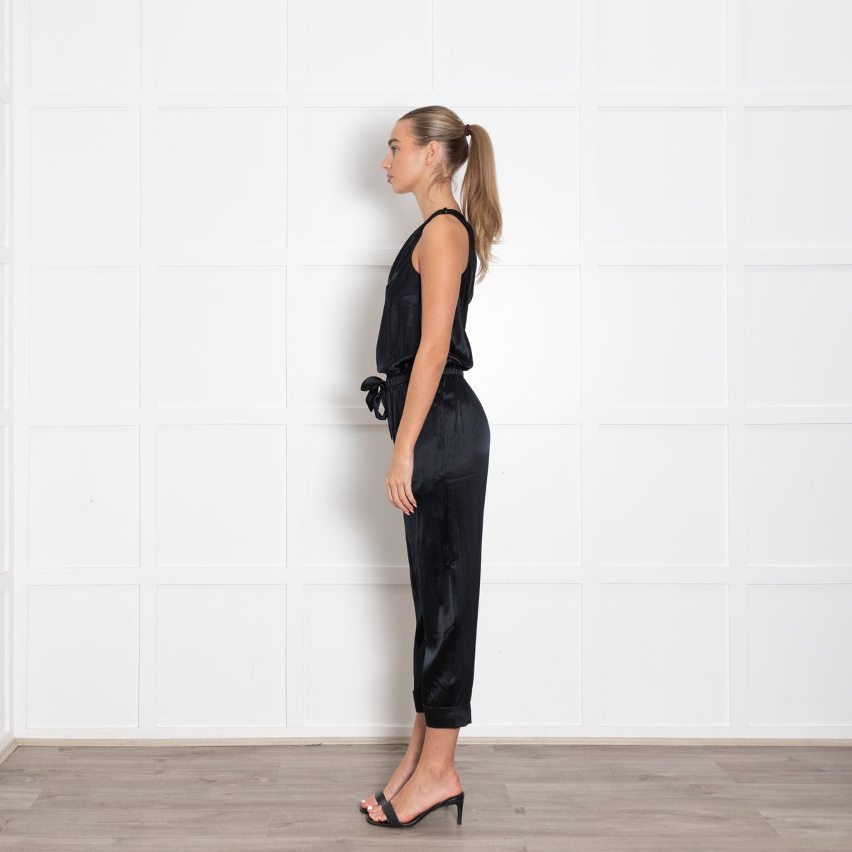 Cami NYC Black Satin One Shoulder Jumpsuit