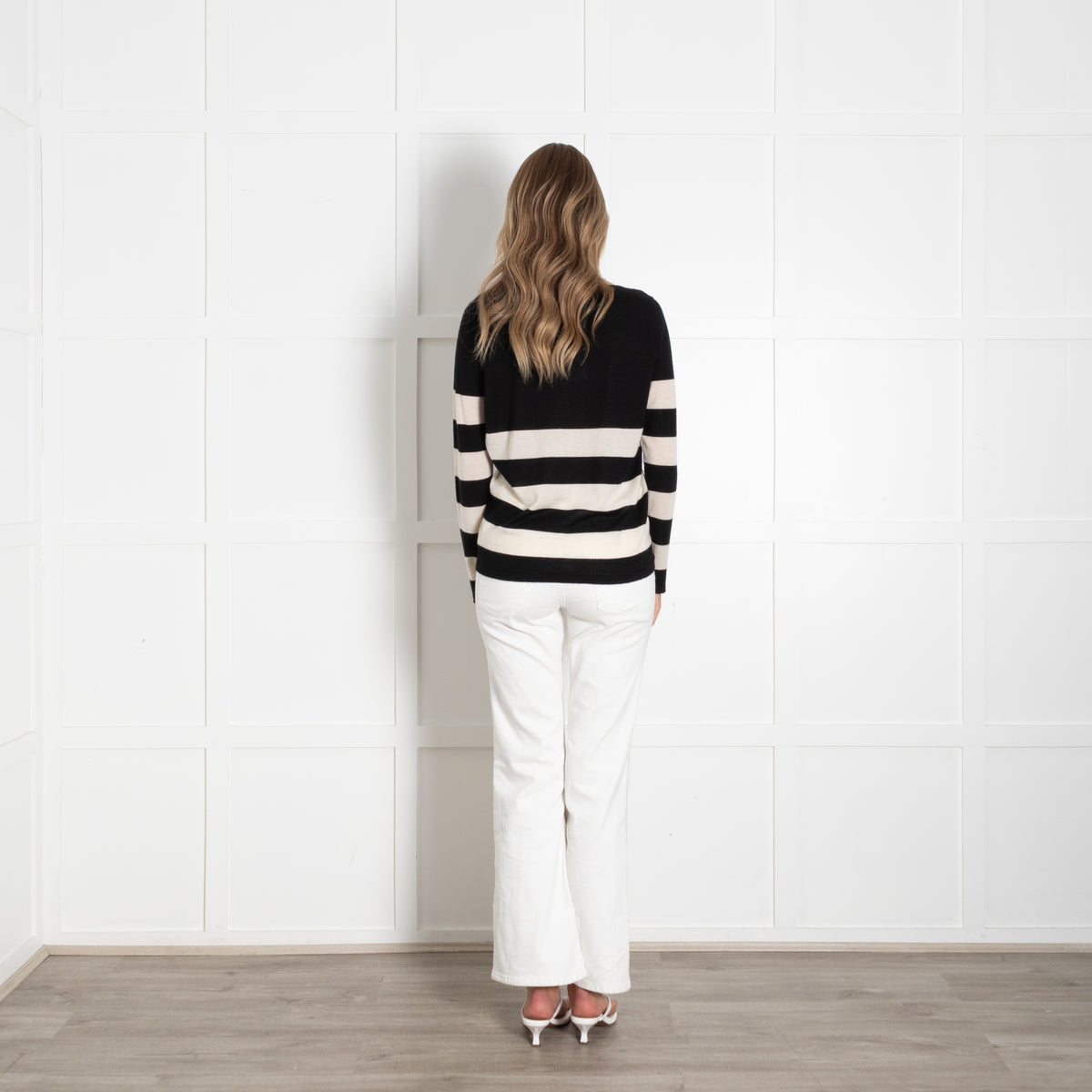 Strenesse Black And Cream Stripe Fine Knit Cashmere Jumper