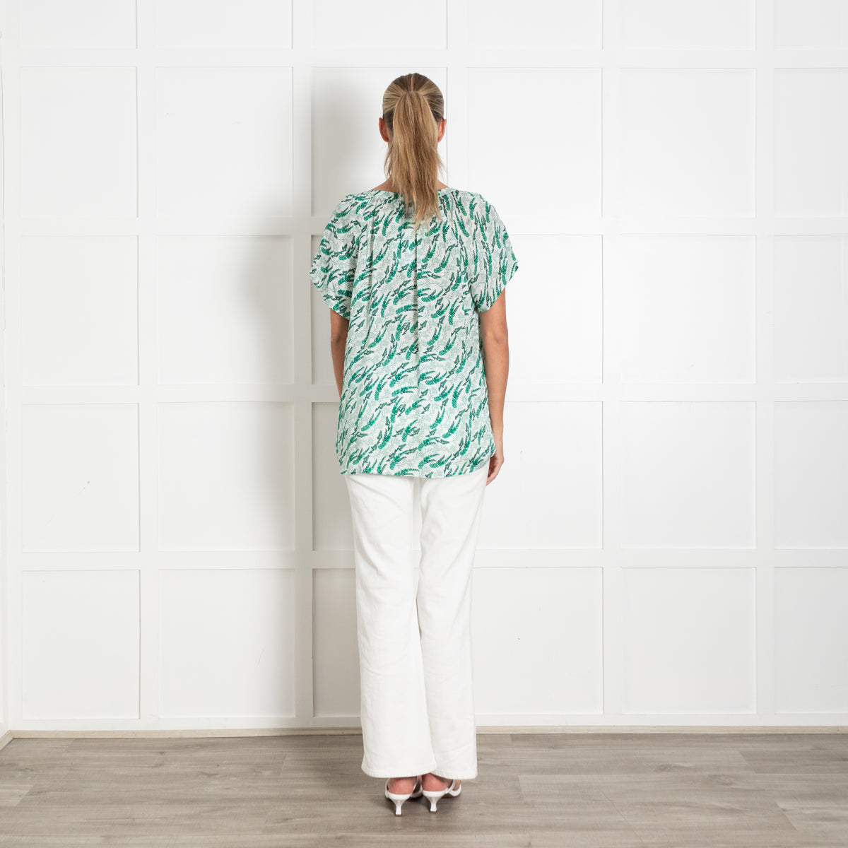 Primrose Park Green And White Fern Pattern Cap Sleeve Top