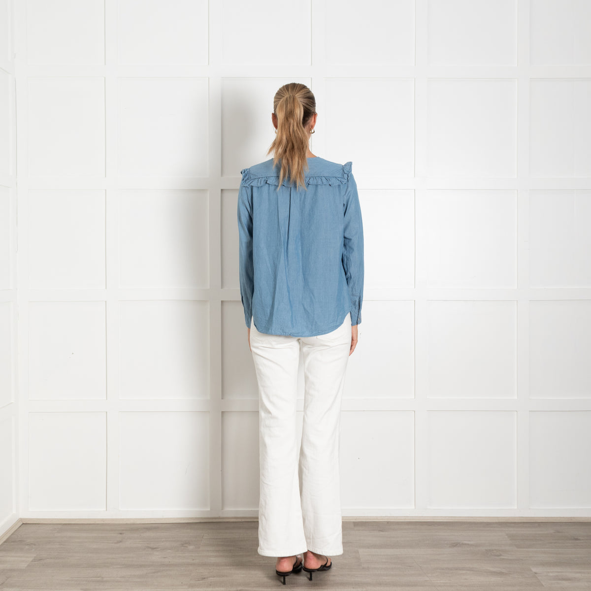 MiH Jeans Blue Chambray Frill Front Shirt