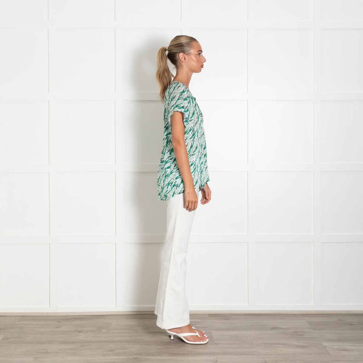 Primrose Park Green And White Fern Pattern Cap Sleeve Top