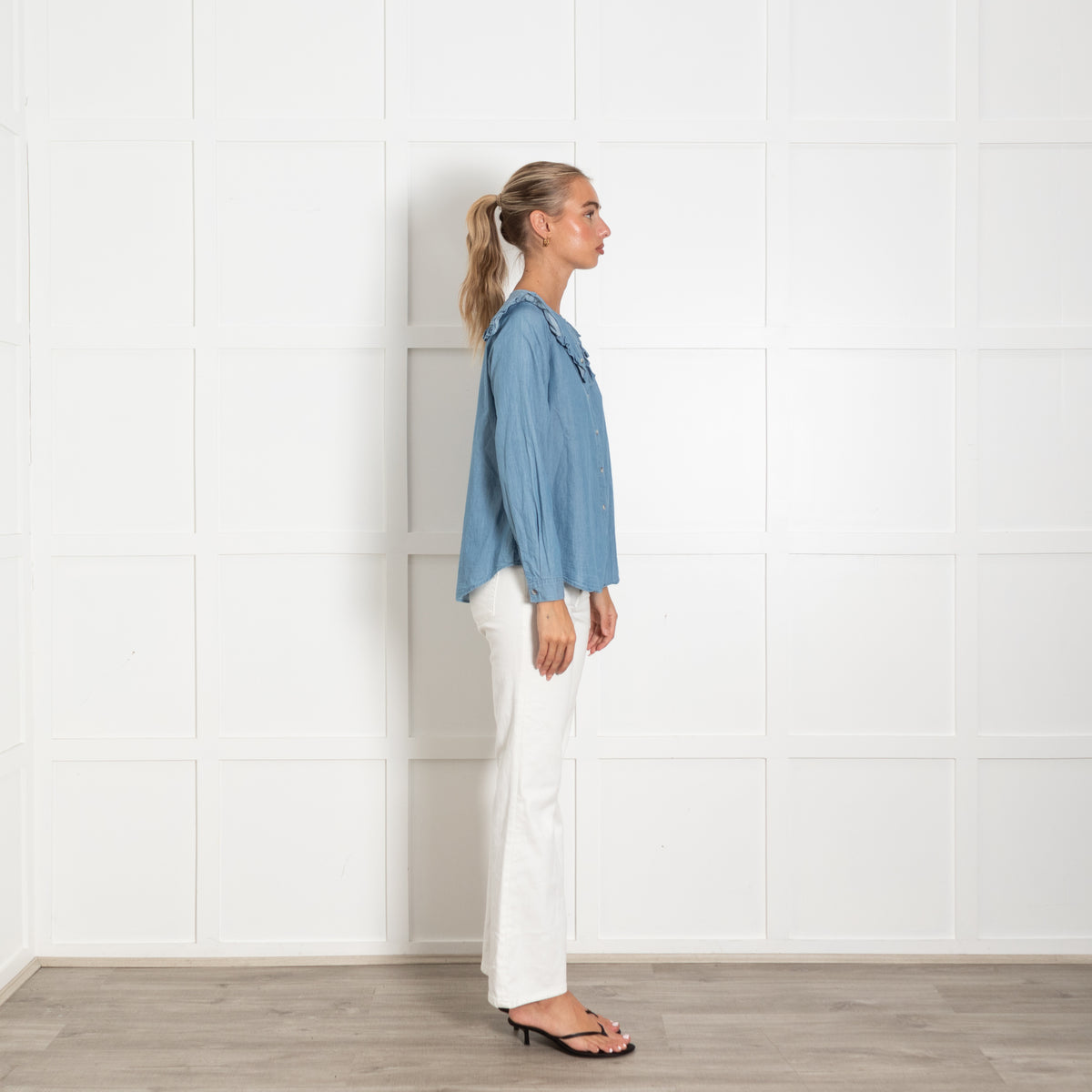 MiH Jeans Blue Chambray Frill Front Shirt