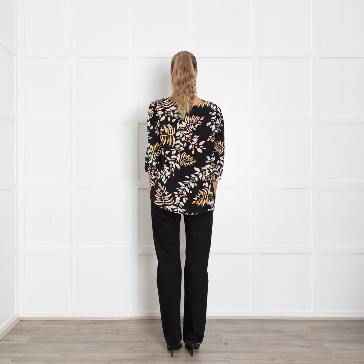 Ba&sh Black Floral Blouse with Gathered Cuffs