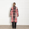 Beatrice B Pink And Grey Plaid Long Belted Cardigan