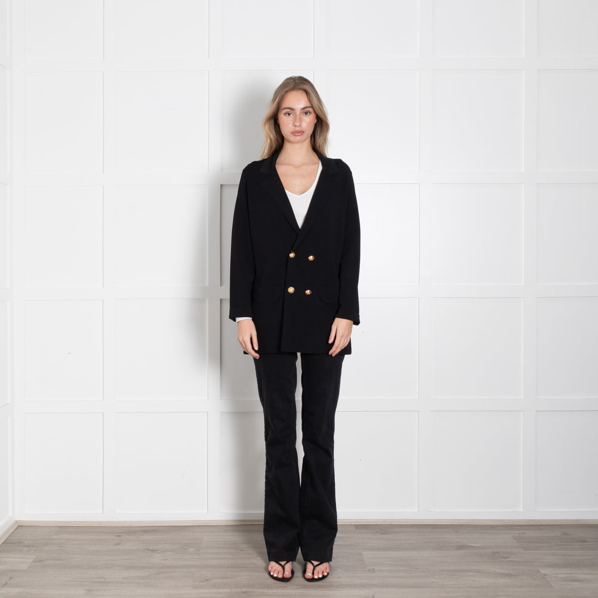 D.Exterior Black Cardigan With Gold Buttons