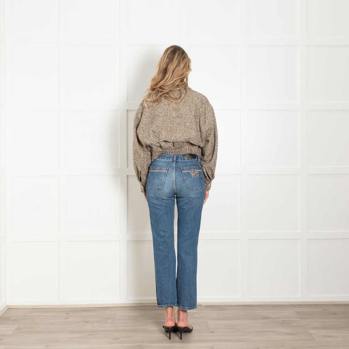 A.L.C Brown Houndstooth Wool Blend Cropped  Bomber Jacket