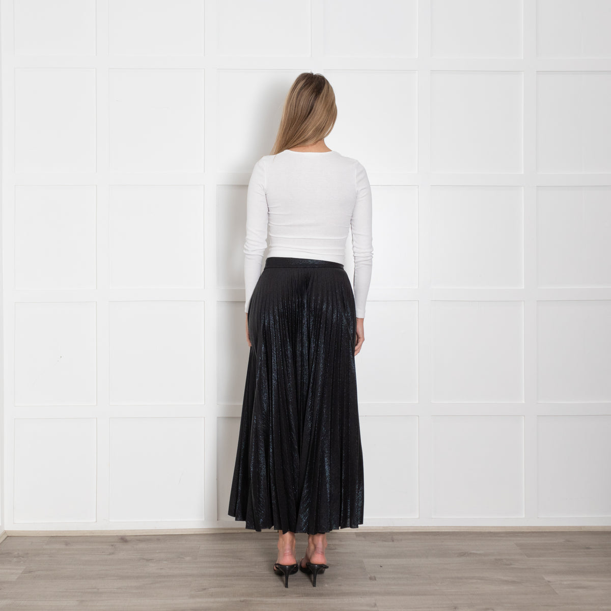 Emilia Wickstead Black Shimmer Pleated Long Skirt