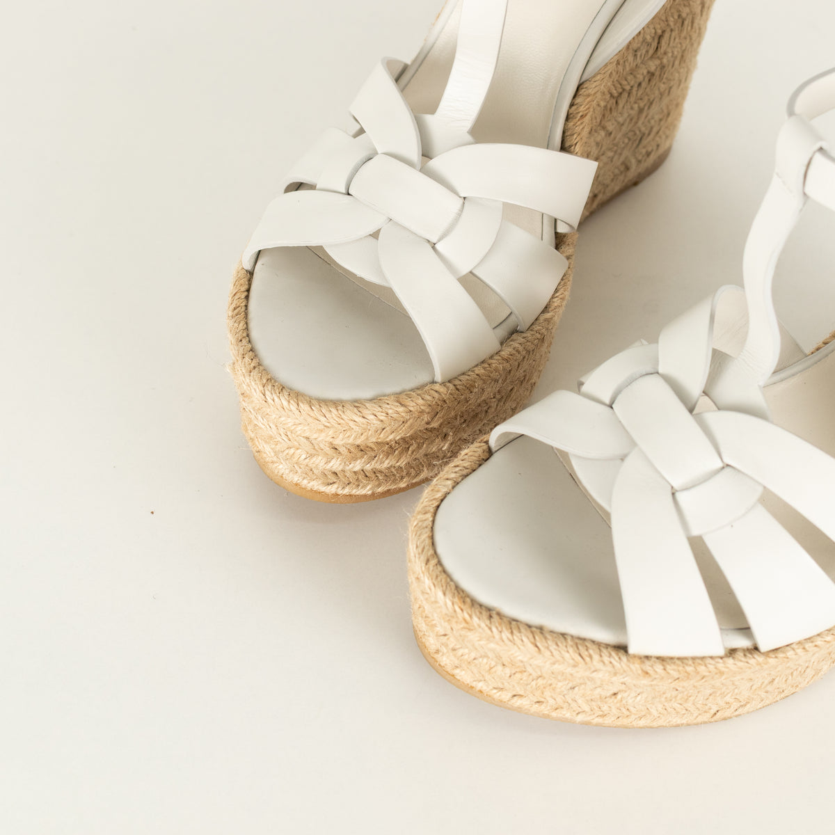 Saint Laurent White Leather Tribute Espadrille Wedges