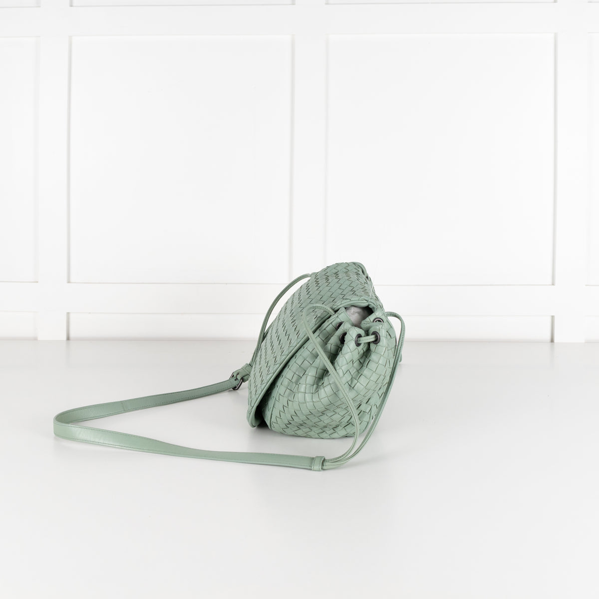 Bottega Veneta Mint Intrecciato Leather Drawstring Crossbody Bag