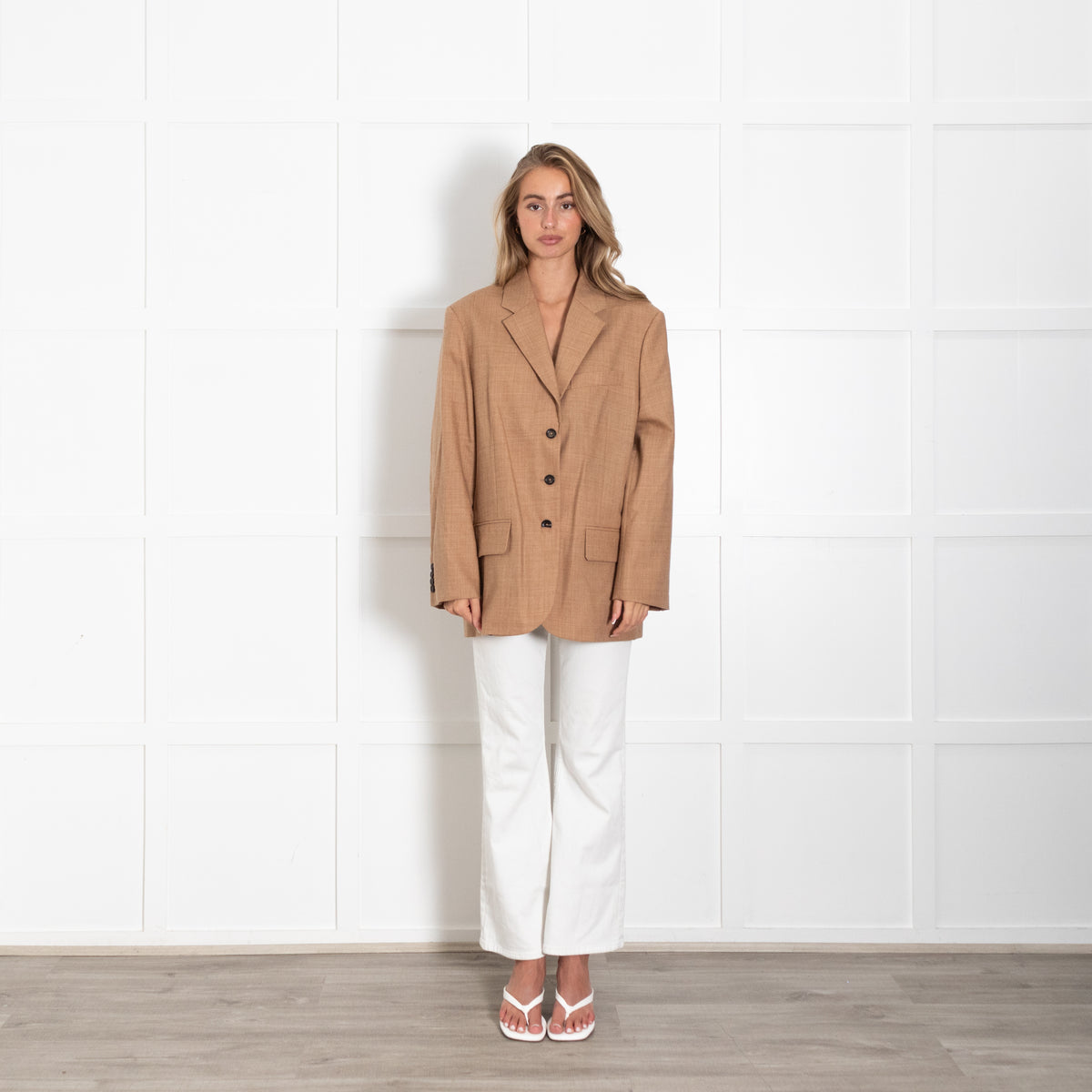 Me + Em Tan Single Breasted Blazer With Internal Sleeve Elastic