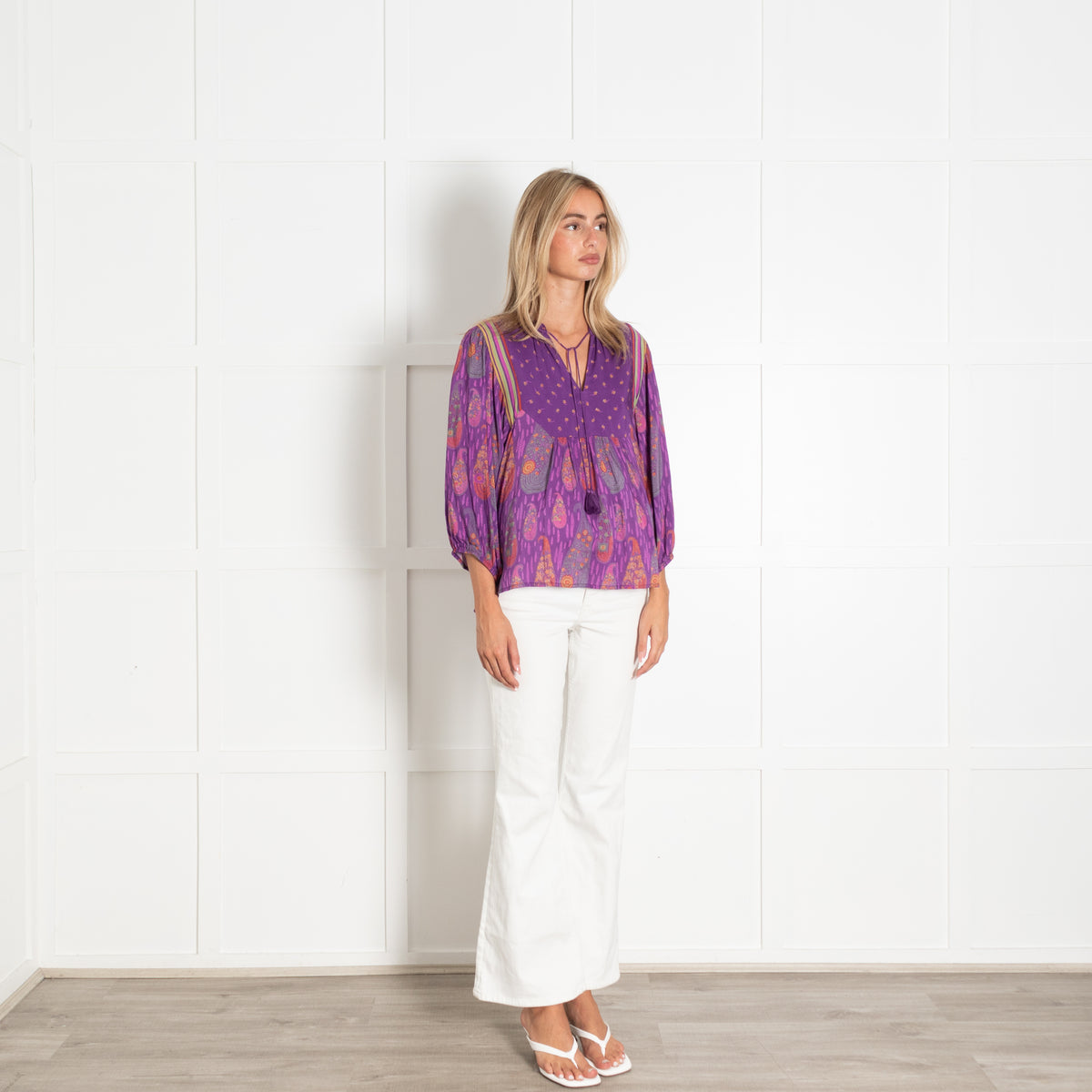Bash Purple Orange Green Paisley Print Top