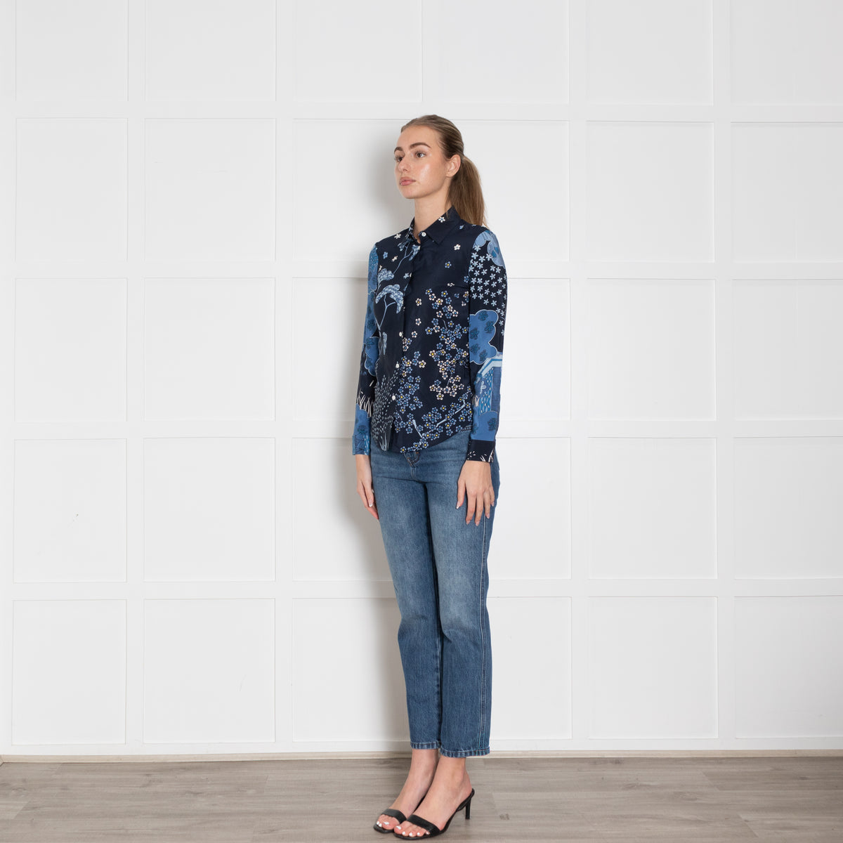 Red Valentino Blue Mix Flower Print Silk Shirt