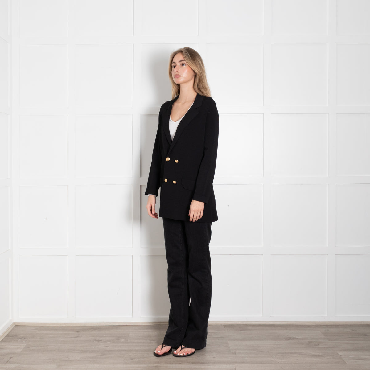 D.Exterior Black Cardigan With Gold Buttons