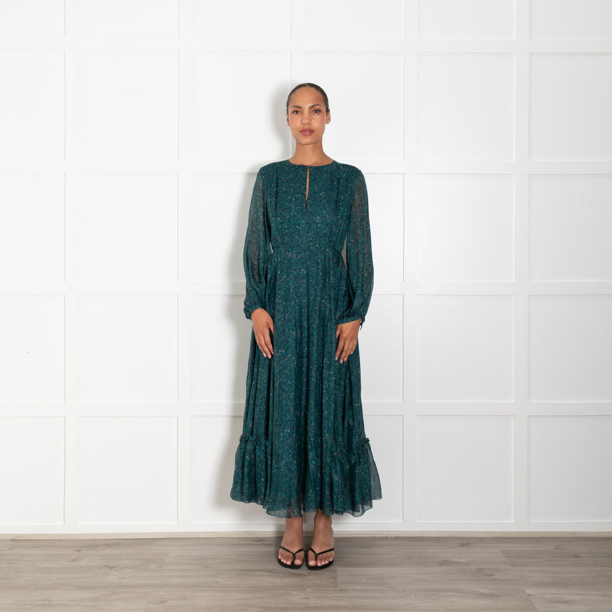 Beulah Green Silk Patterned Maxi Dress