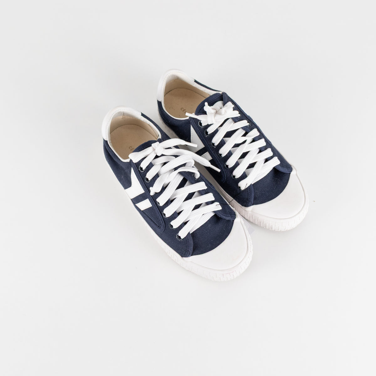 Celine Navy and White Canvas Trainers