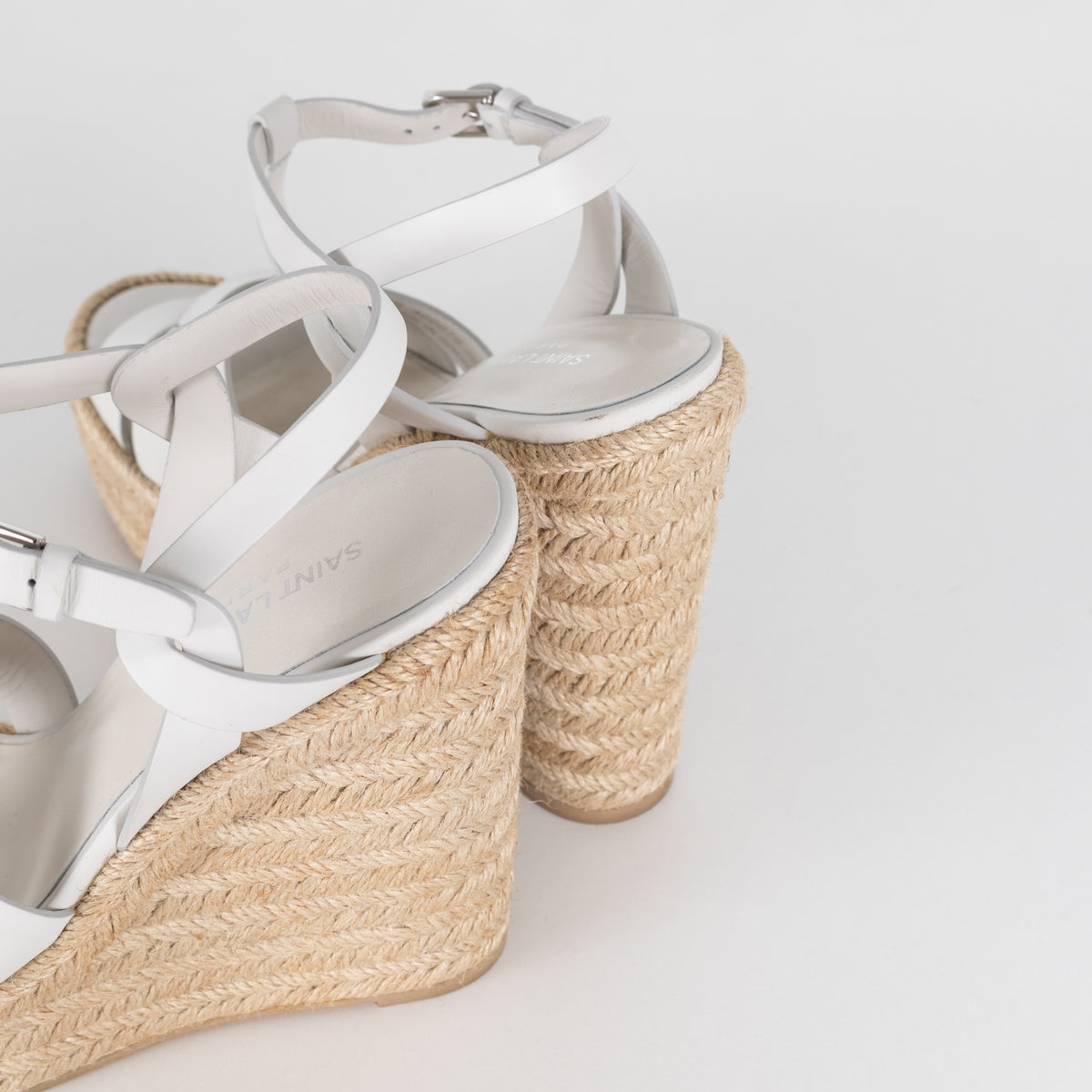Saint Laurent White Leather Tribute Espadrille Wedges