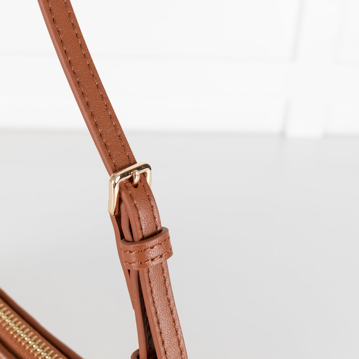 Aupen Beige Woven Asymmetric Shoulder Bag With Brown Leather Trim