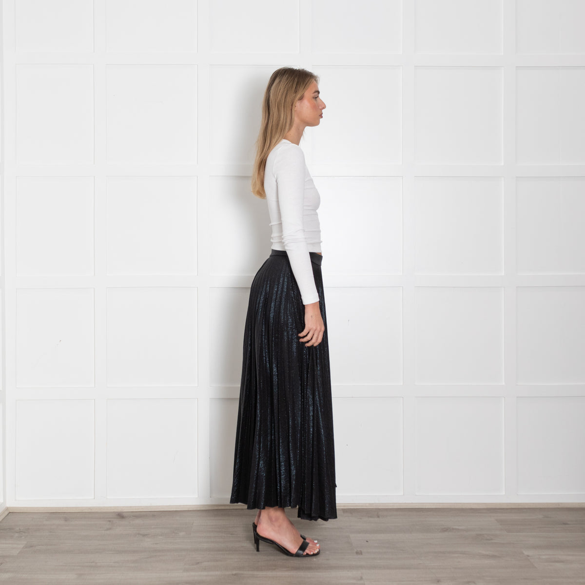 Emilia Wickstead Black Shimmer Pleated Long Skirt