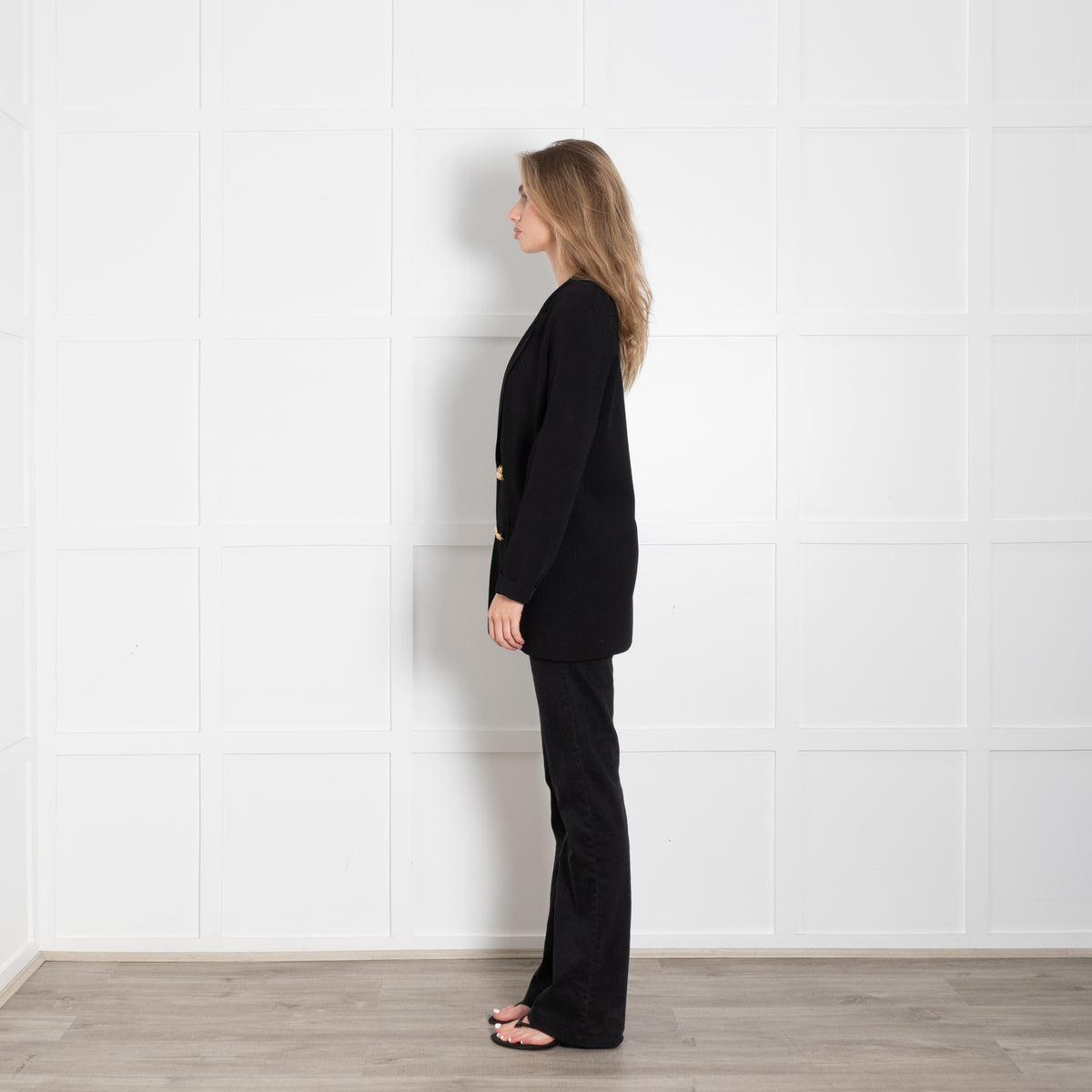 D.Exterior Black Cardigan With Gold Buttons