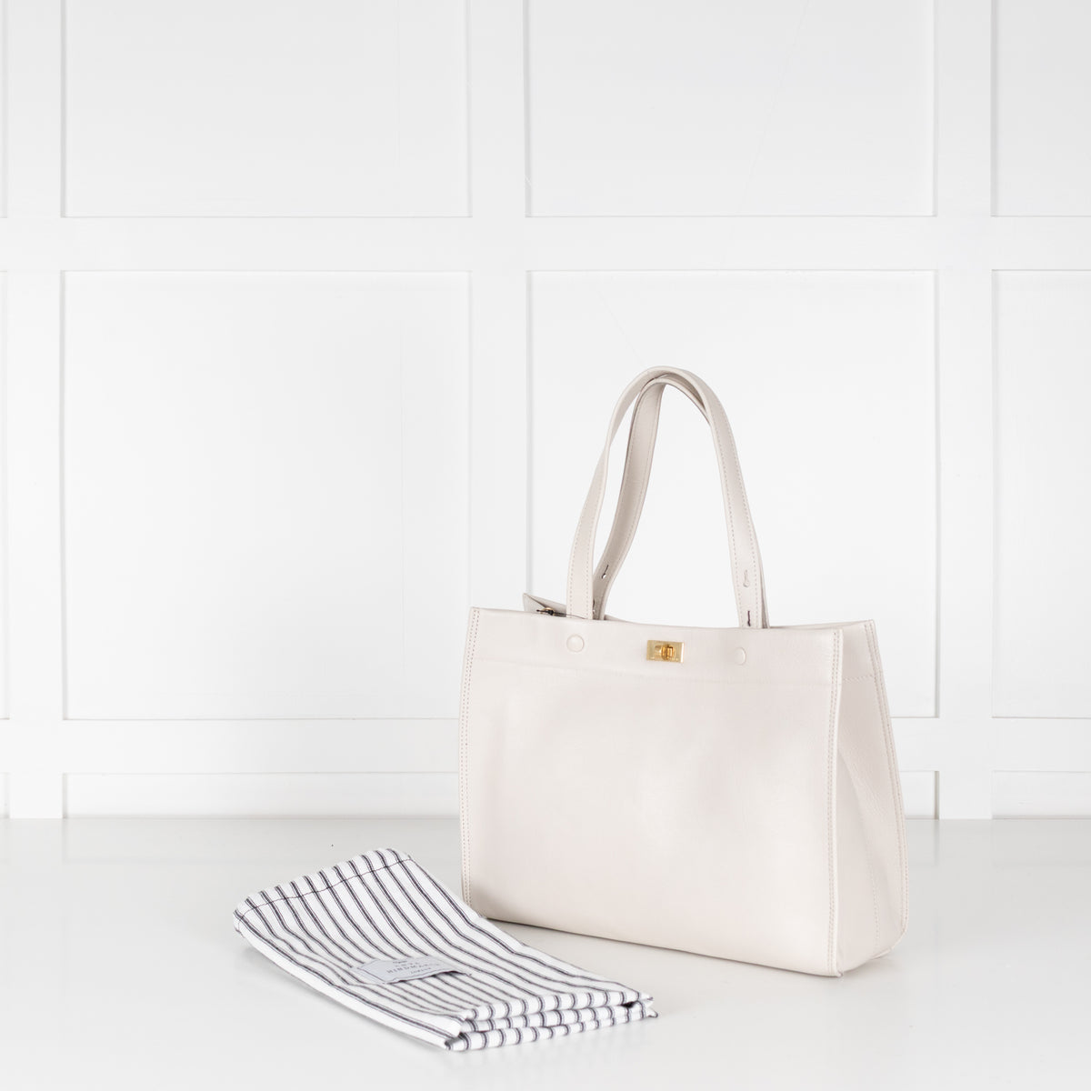 Anya Hindmarch White Calf Leather Mortimer Small Tote Bag with dust bag. 